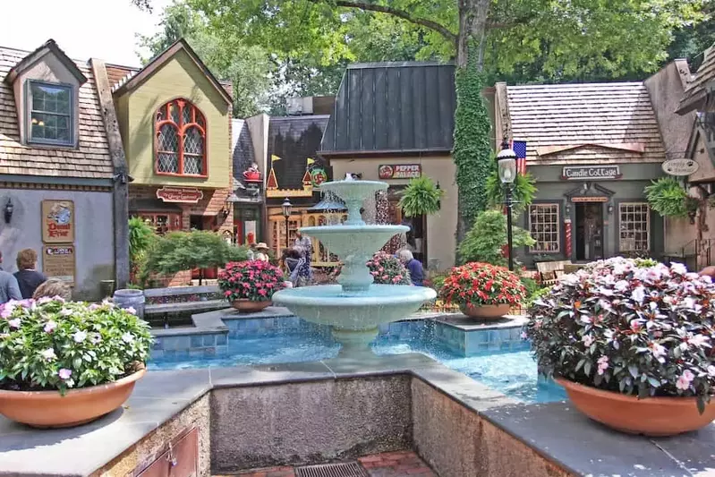 fountain in the village shops in gatlinburg