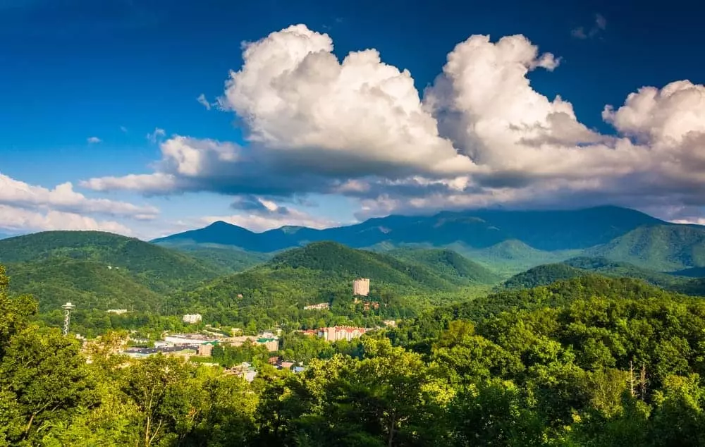 Beautiful photo of the Gatlinburg skyline and the Smoky Mountains/