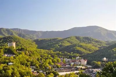 Sun rises over downtown Gatlinburg TN