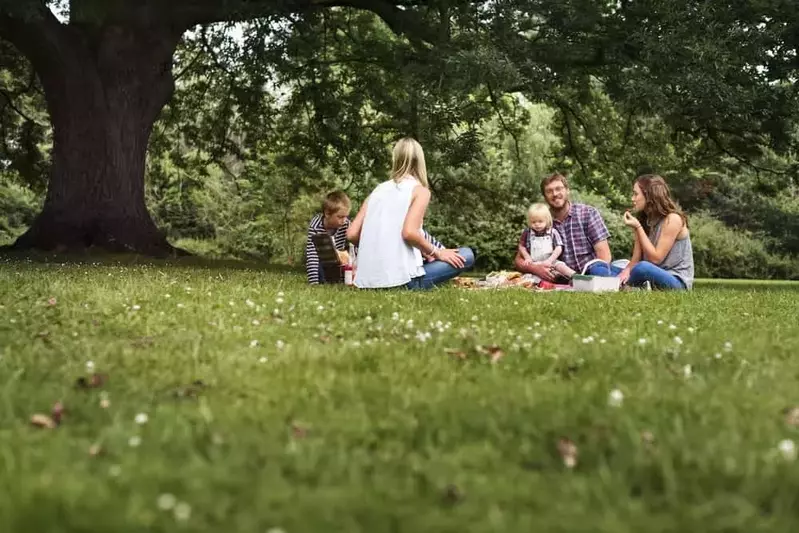 A family enjoying a picnic in a park.