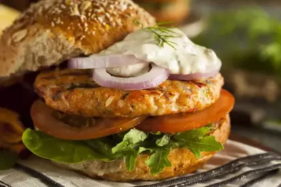 A tasty salmon burger.