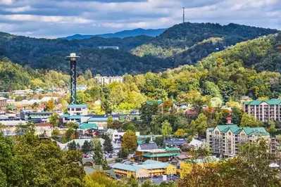 Beautiful photo of the downtown Gatlinburg skyline.