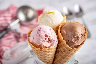 ice cream cones in ice cream shop