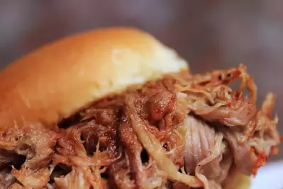 a pulled pork sandwich closeup