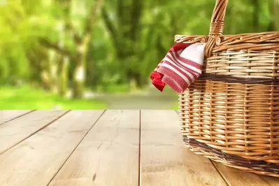 picnic basket on a table