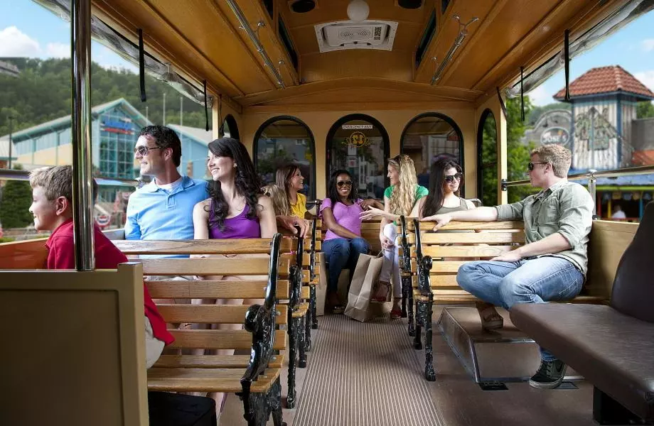 People on a Gatlinburg trolley