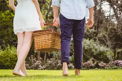couple carrying picnic basket