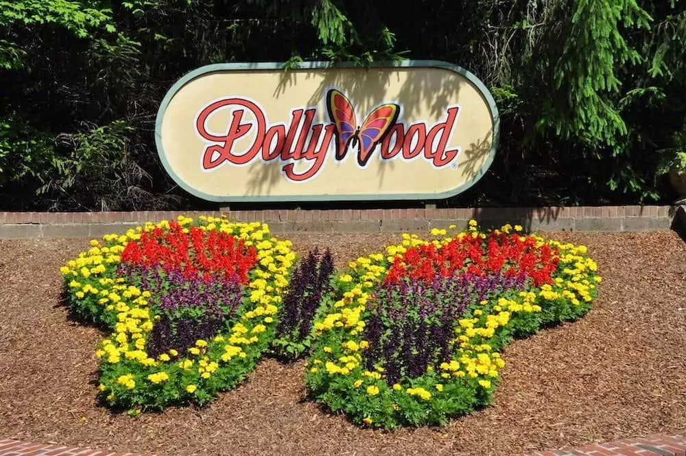 Butterfly flower arrangement at the entrance to Dollywood.