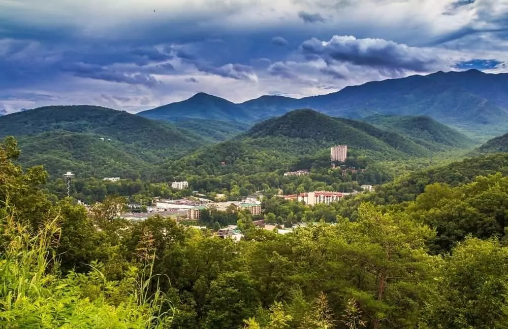 Beautiful view of Gatlinburg in the mountains.
