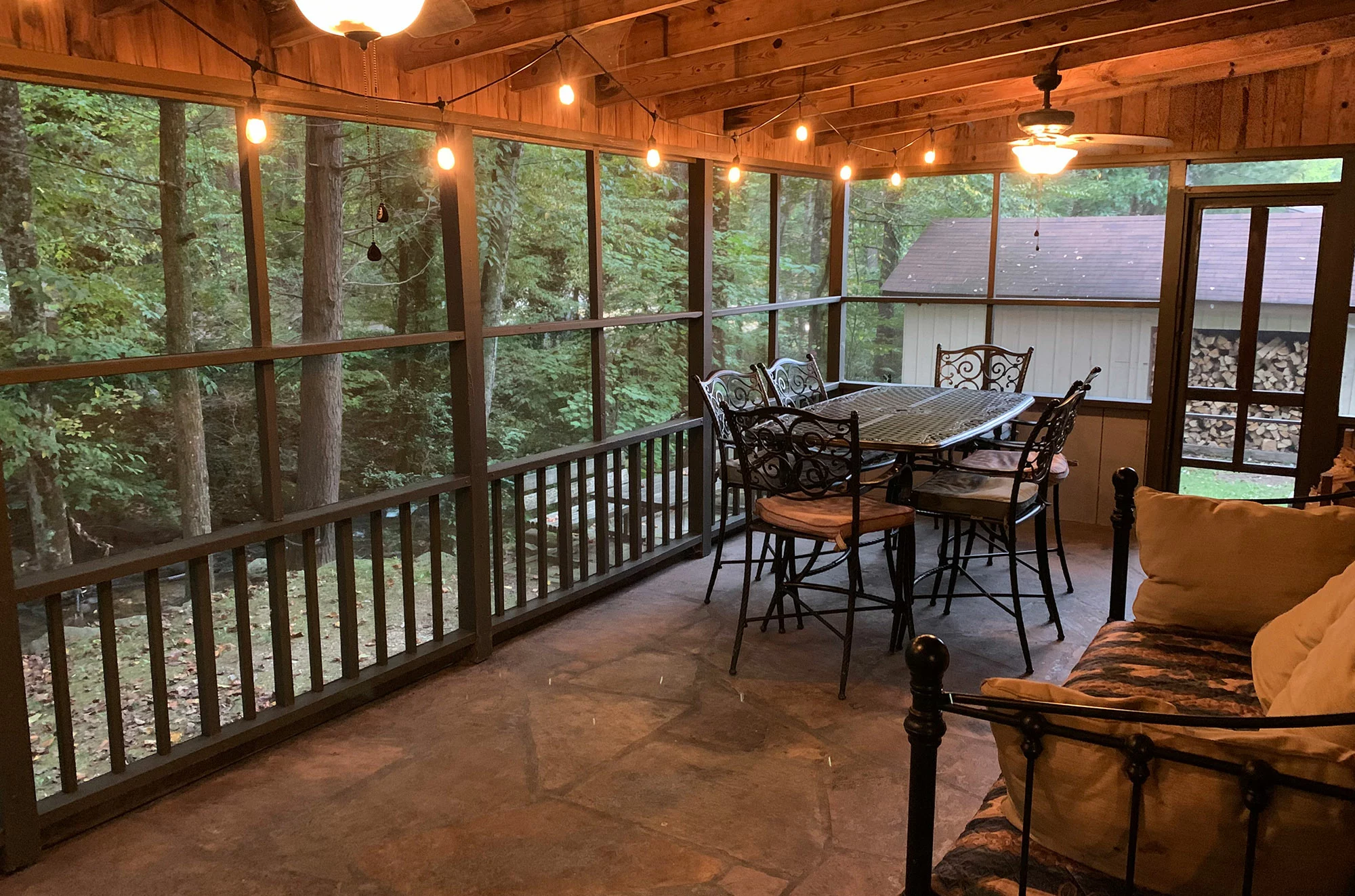 porch with table and chairs in Gatlinburg cabin