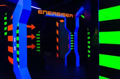 laser tag arena with glow in the dark lighting 