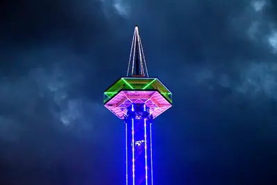 the space needle at night is a must on a Gatlinburg family vacation